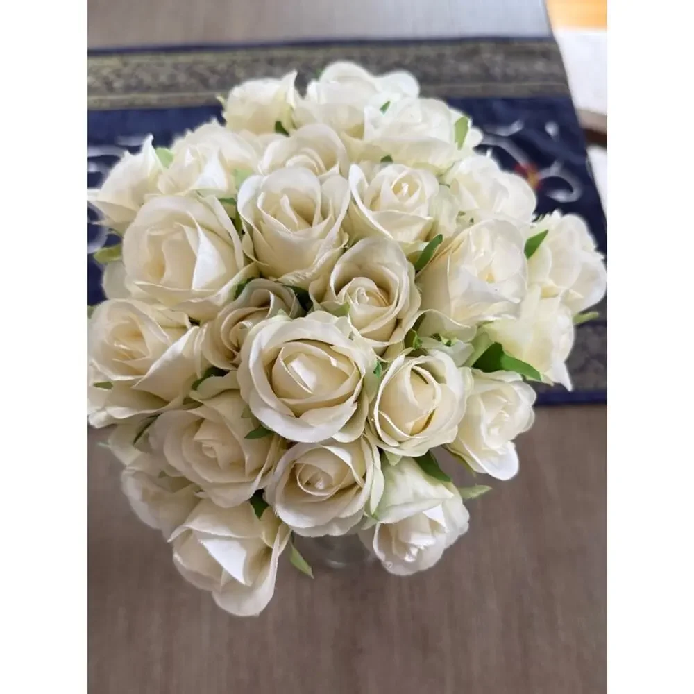 Faux Ivory Rose Bouquet Wedding Centerpiece Farmhouse Decor Floral Arrange